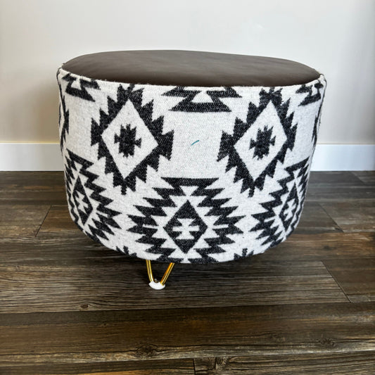 Handmade Aztec Fabric Ottoman – Faux Leather Top 3