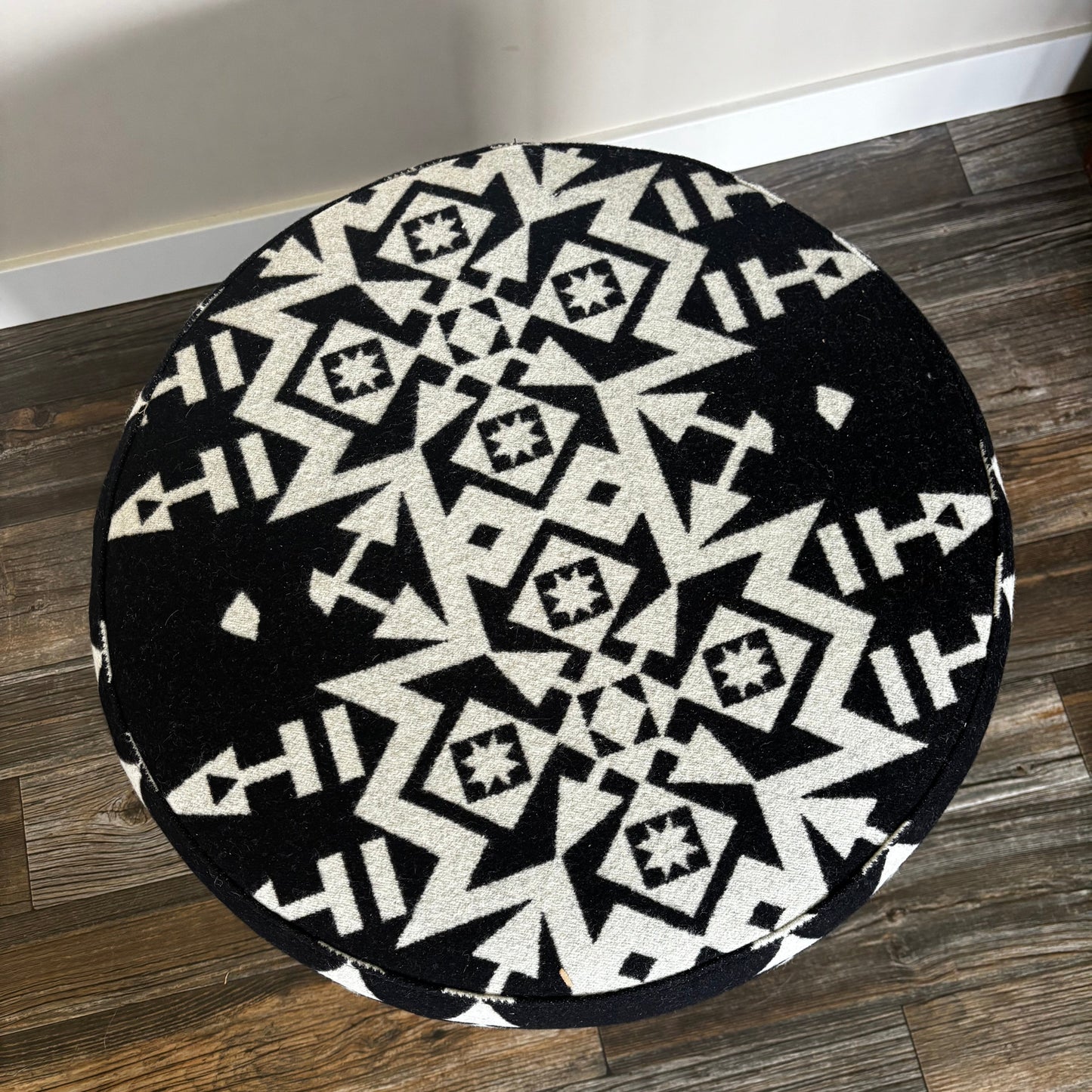 Handmade Black and White Ottoman | Pendleton Wool Upholstery | Made in Alberta 4