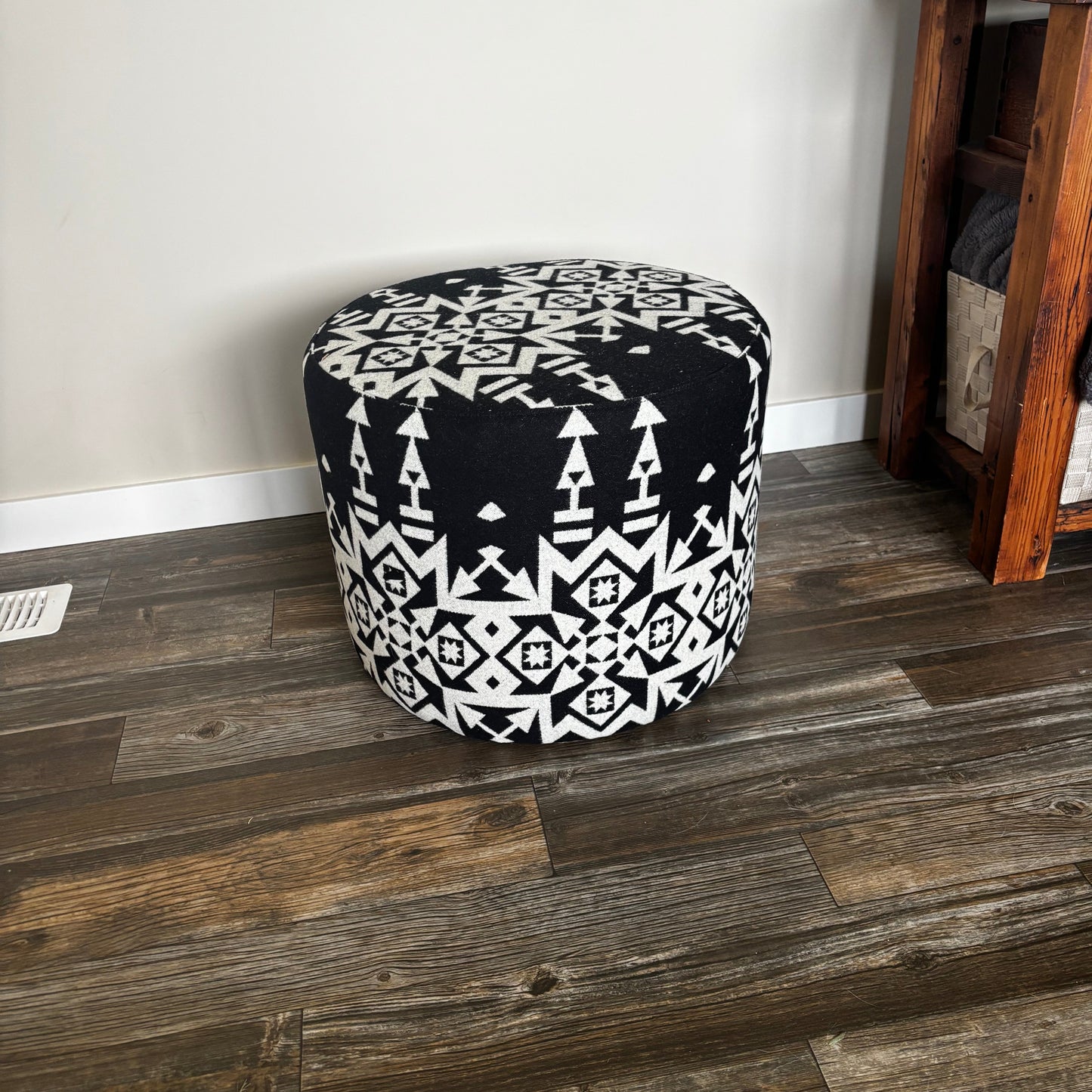 Handmade Black and White Ottoman | Pendleton Wool Upholstery | Made in Alberta 5