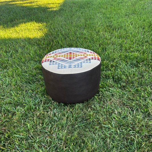 Handmade Pendleton Smith Rock Ottoman with Faux Leather Sides and Dark Wood Legs – Alberta-Made 2