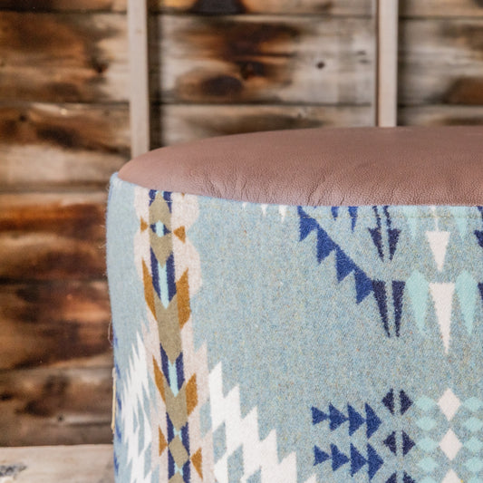 Pendleton® Rancho Arroyo Shale Ottoman with Full Grain Leather & Wooden Legs – Made in Canada