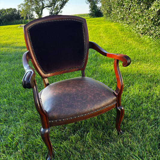 Vintage Velvet & Full Grain Leather Armchair 1