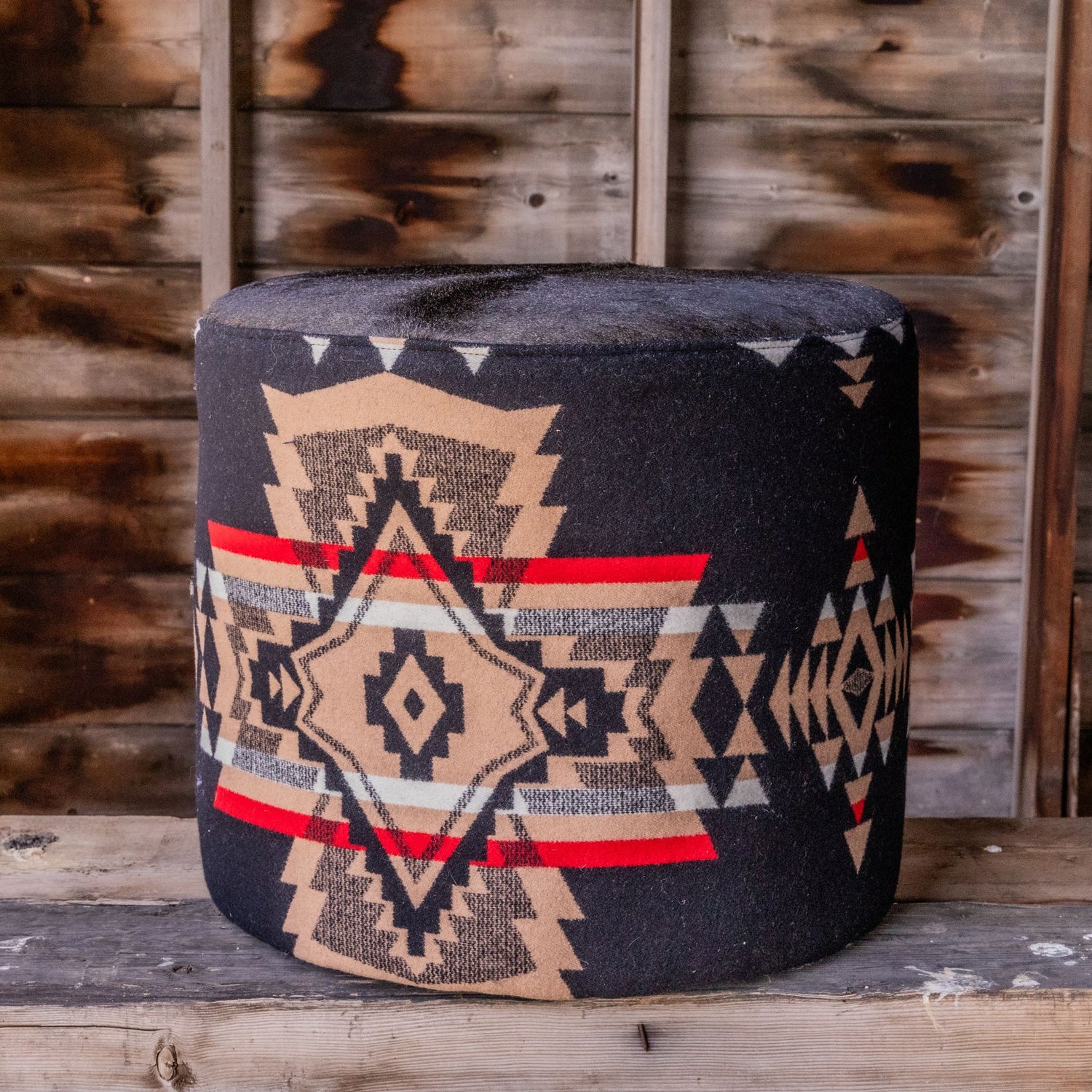 A past piece from blue dog fabric designs, southwestern aztec ottoman