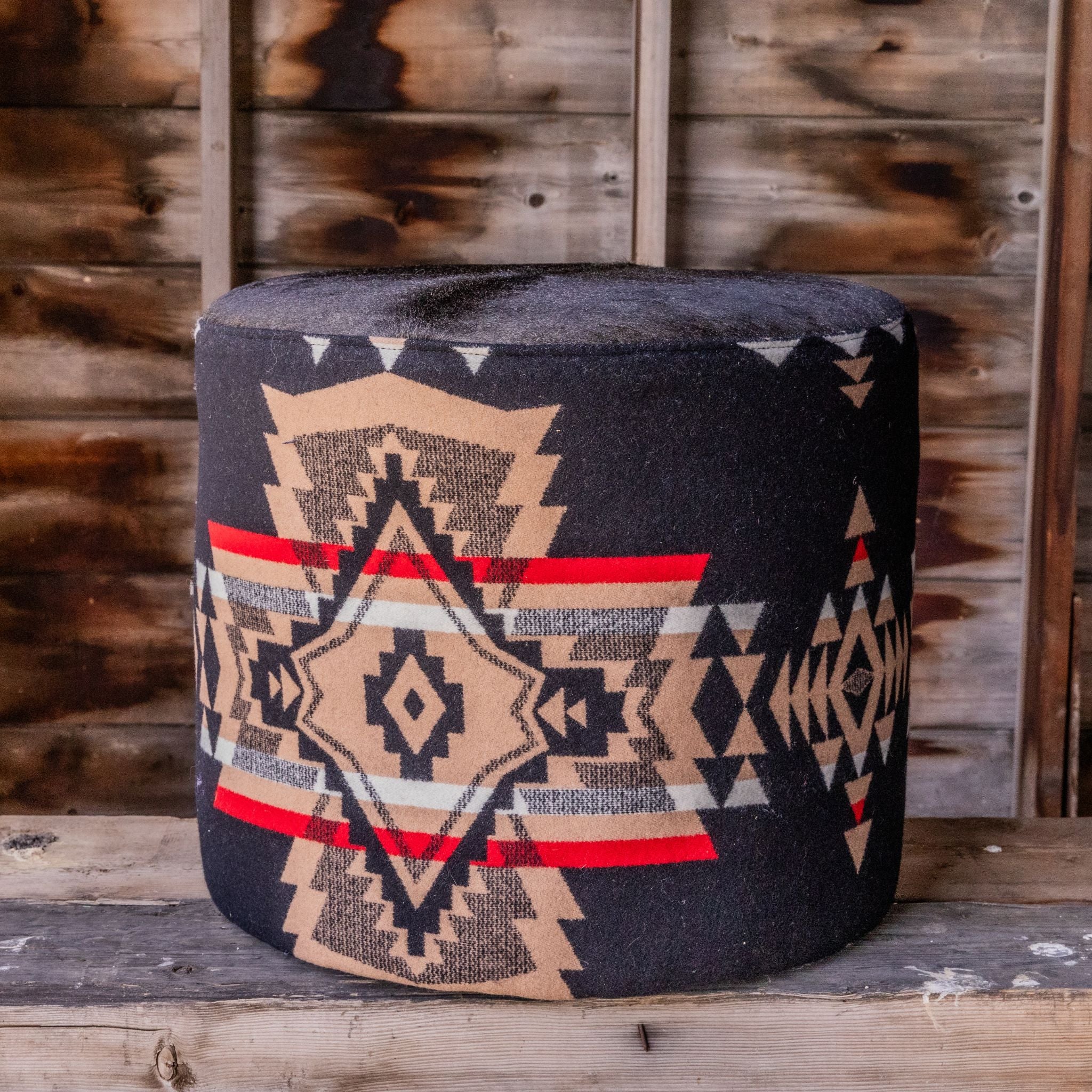 A past piece from blue dog fabric designs, southwestern aztec ottoman