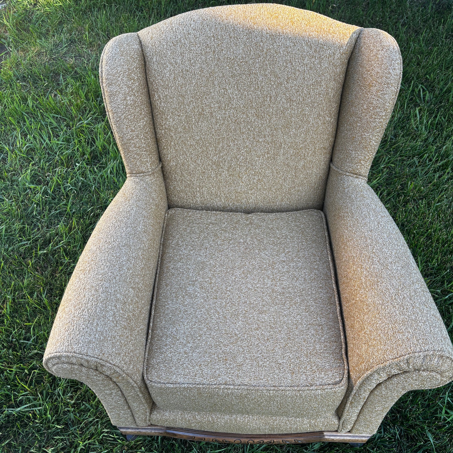 Antique Wingback Chair with Organic Bouclé Upholstery 3