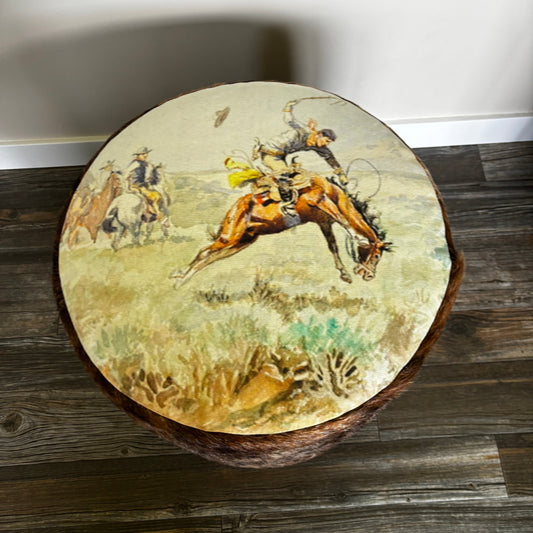 Charlie Russell Print Cowhide Ottoman Top