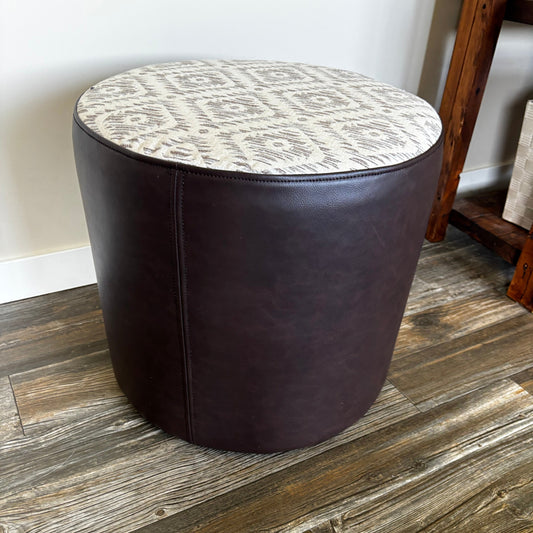 Faux Leather & Aztec Print Round Ottoman – 19" x 17.25" – Made in Canada