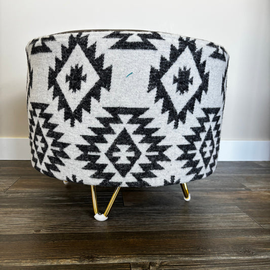 Handmade Aztec Fabric Ottoman – Faux Leather Top