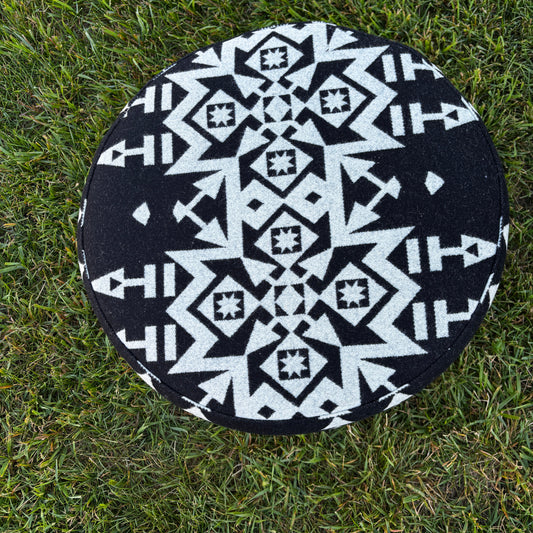 Handmade Black and White Ottoman | Pendleton Wool Upholstery | Made in Alberta