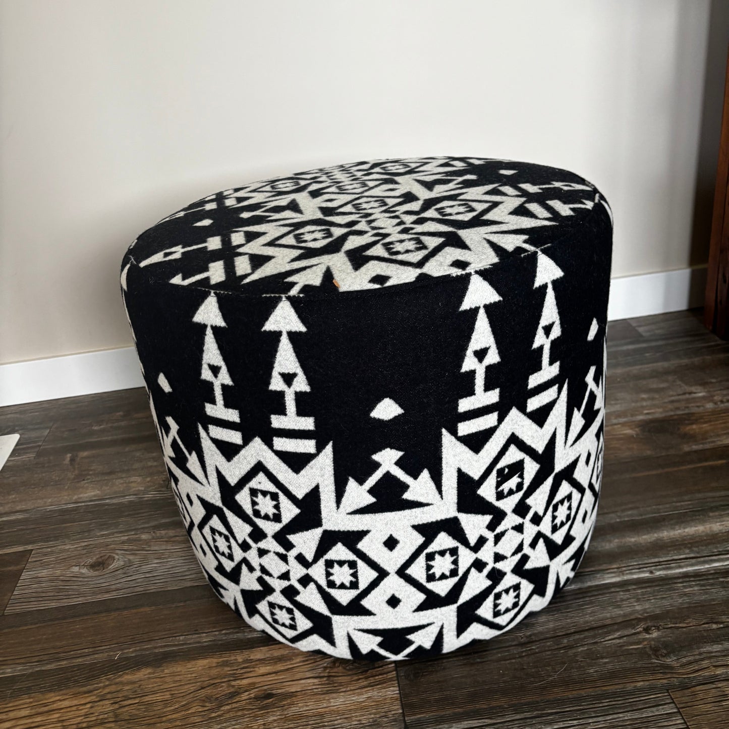 Handmade Black and White Ottoman | Pendleton Wool Upholstery | Made in Alberta 3