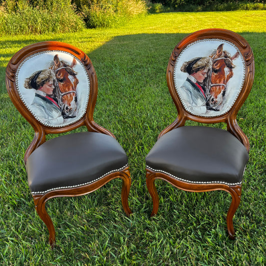 Harrison Fisher Equestrian Art Chair – Full Grain Leather & Linen Victorian Accent Chairs