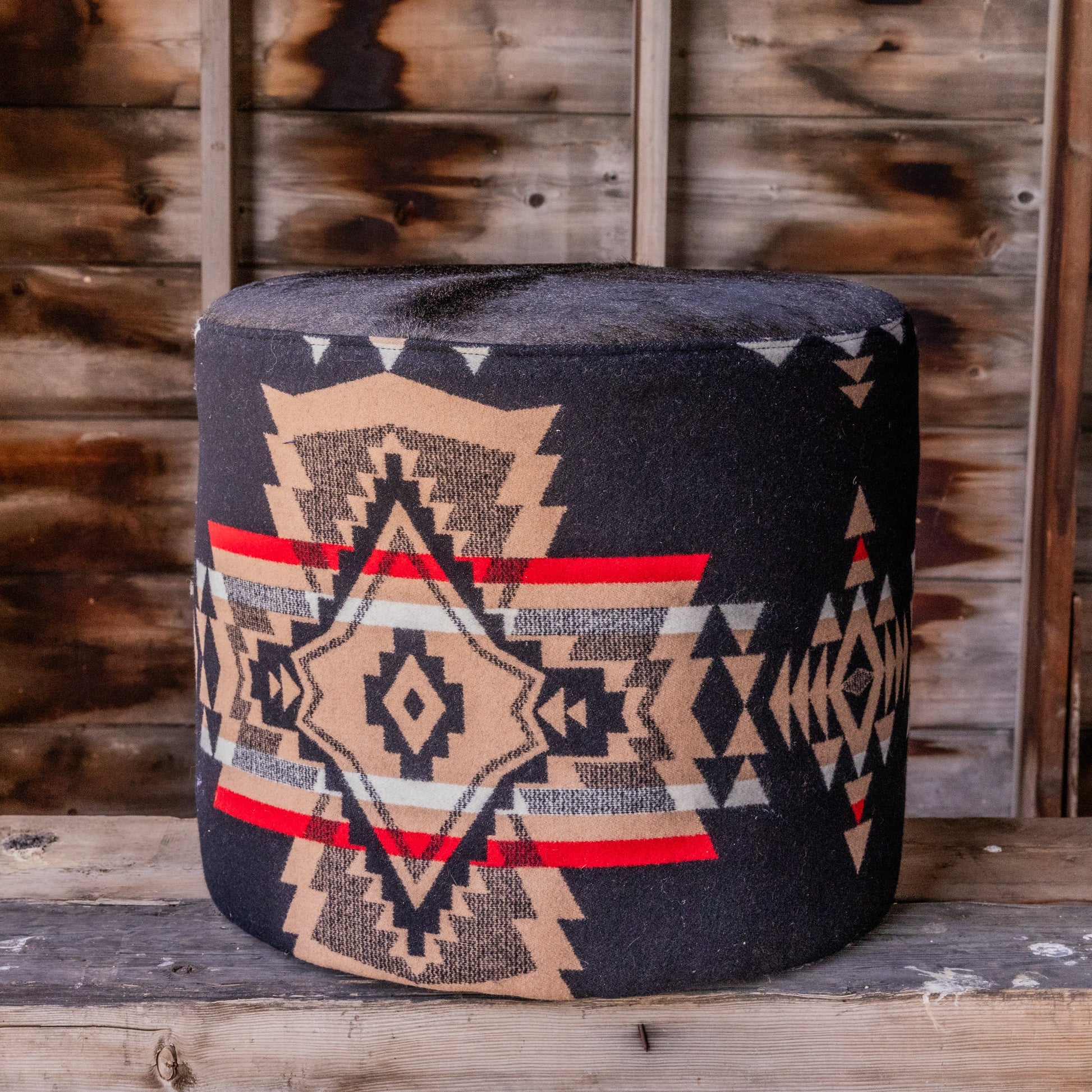 Pendleton® All Over Black with Black Hair on Hide Ottoman – Made in Canada
