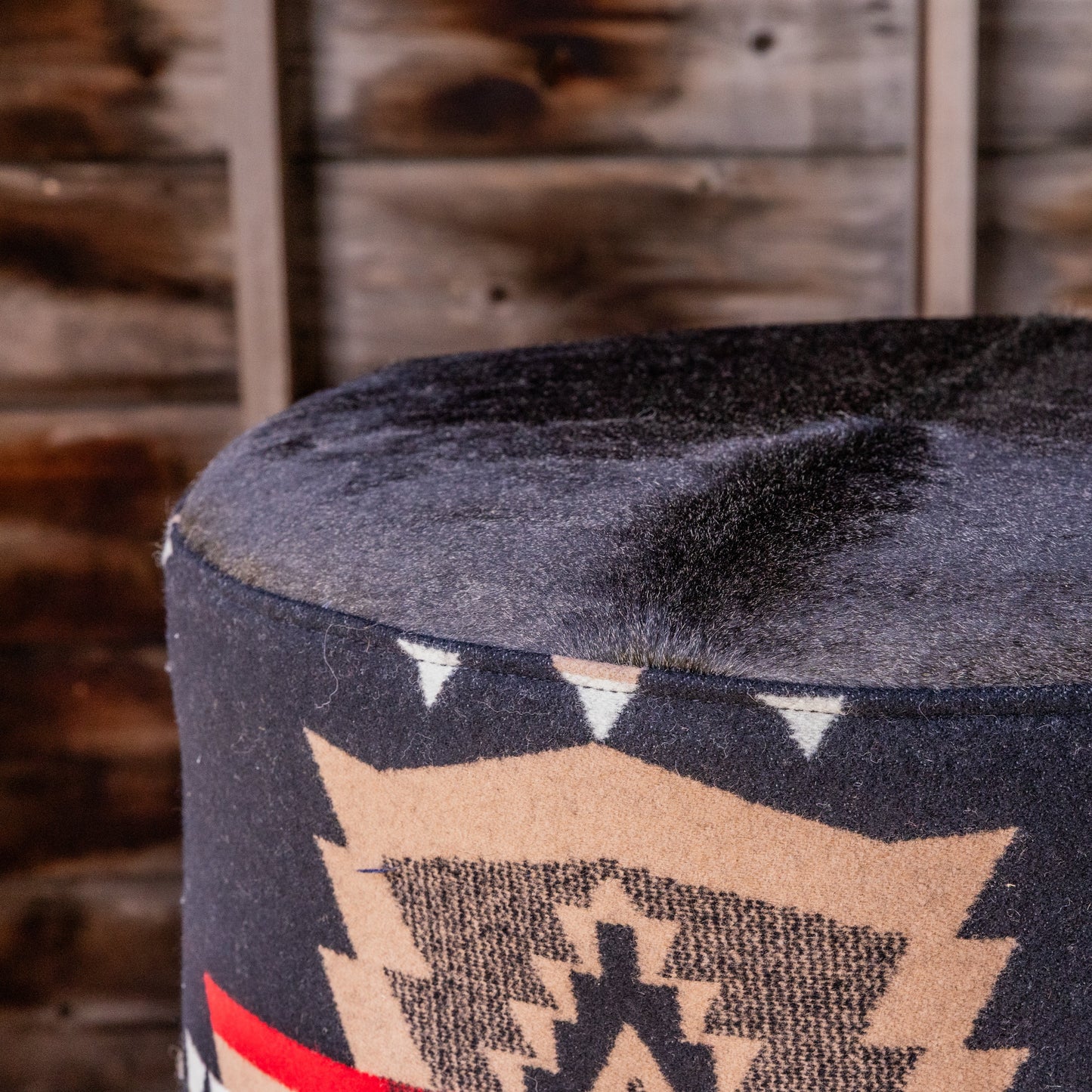 Pendleton® All Over Black with Black Hair on Hide Ottoman – Made in Canada