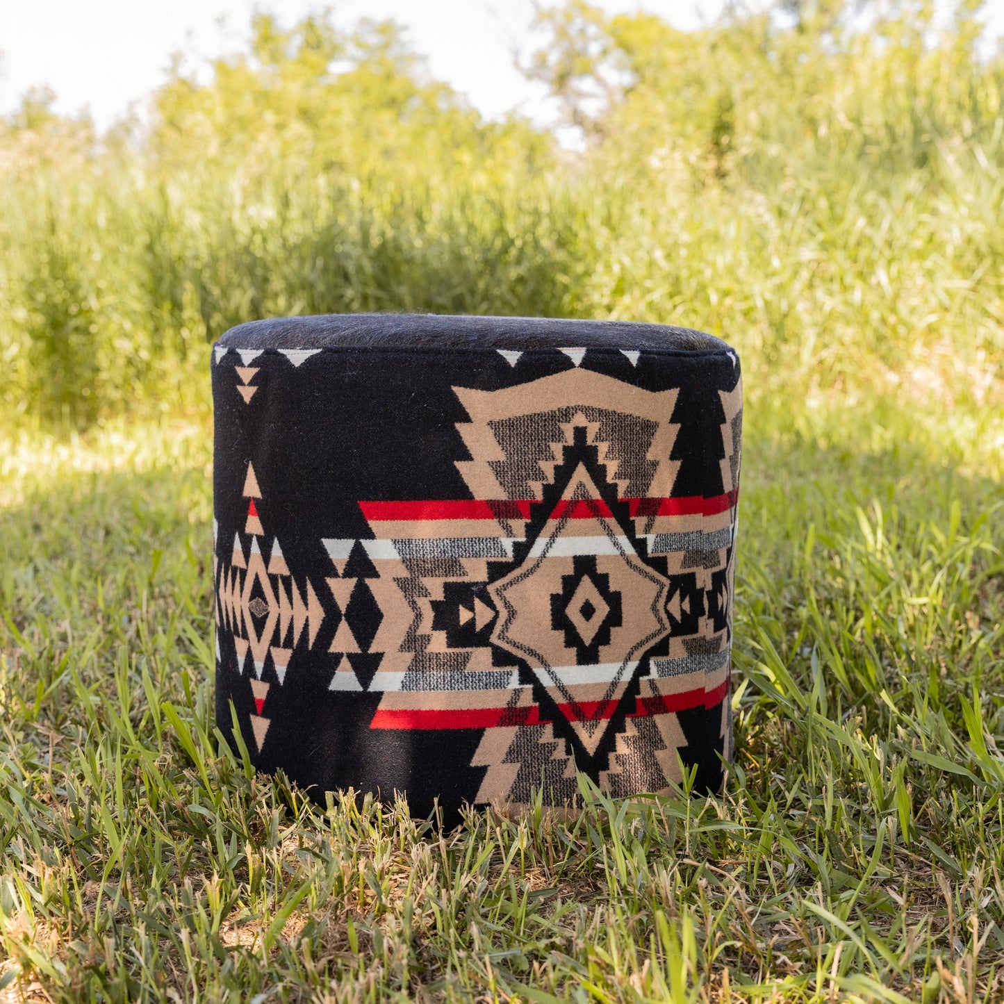 Pendleton® All Over Black with Black Hair on Hide Ottoman – Made in Canada