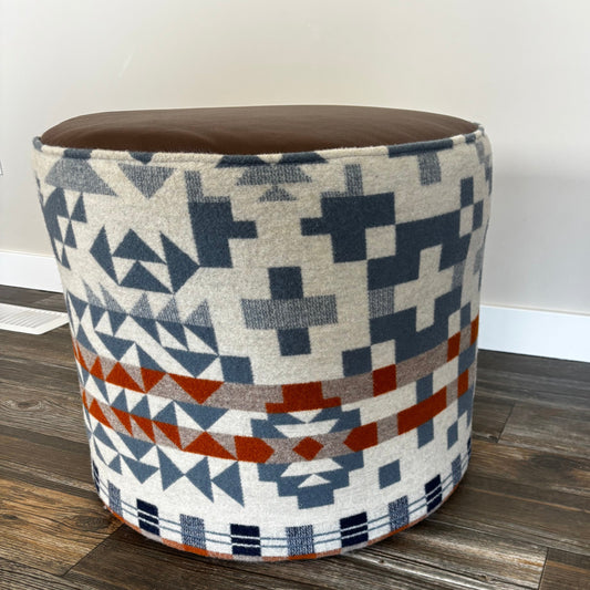 Pendleton® Blue Ridge & Full Grain Leather Ottoman – Handcrafted in Canada
