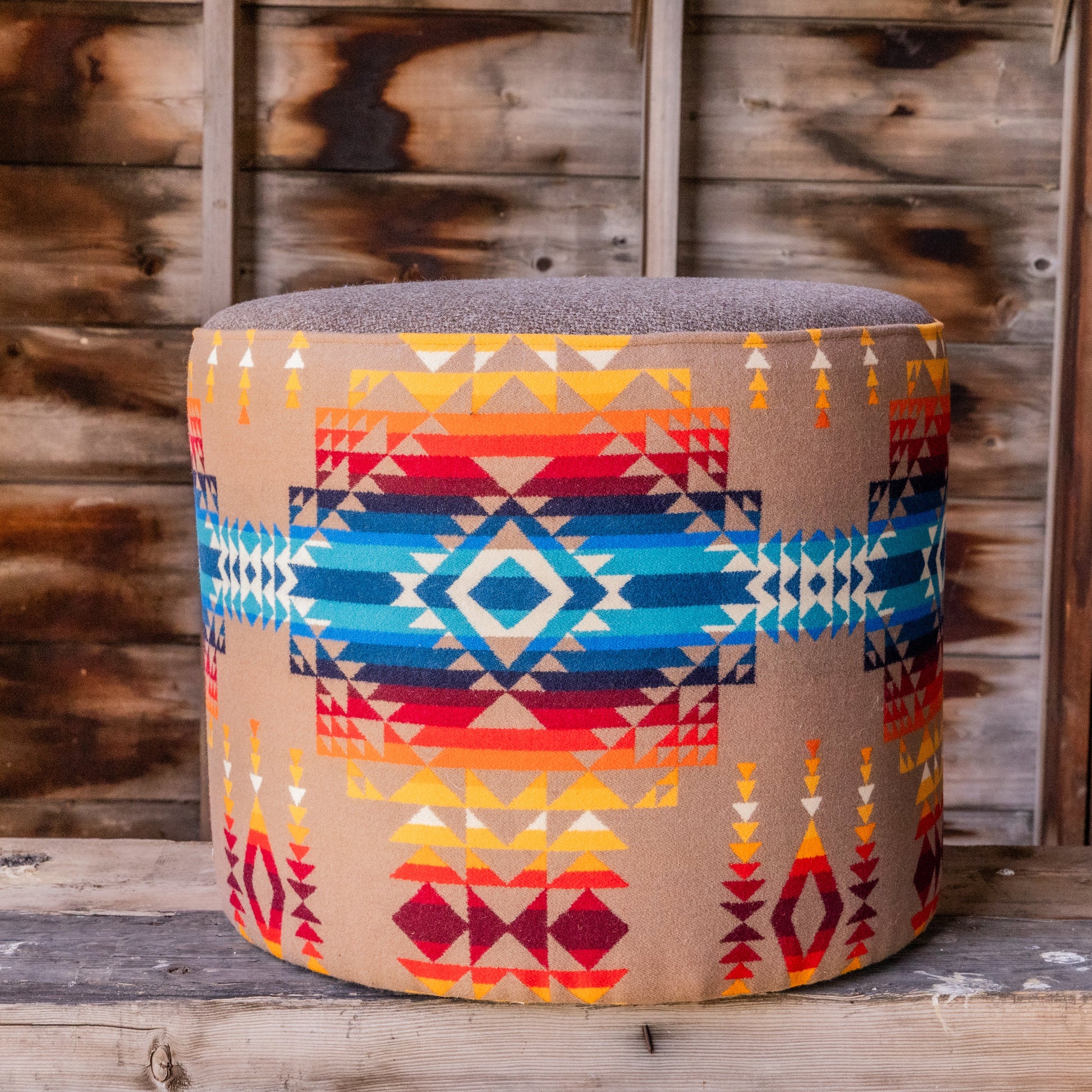 Pendleton® Pilot Rock Wool Ottoman with brown wool top
