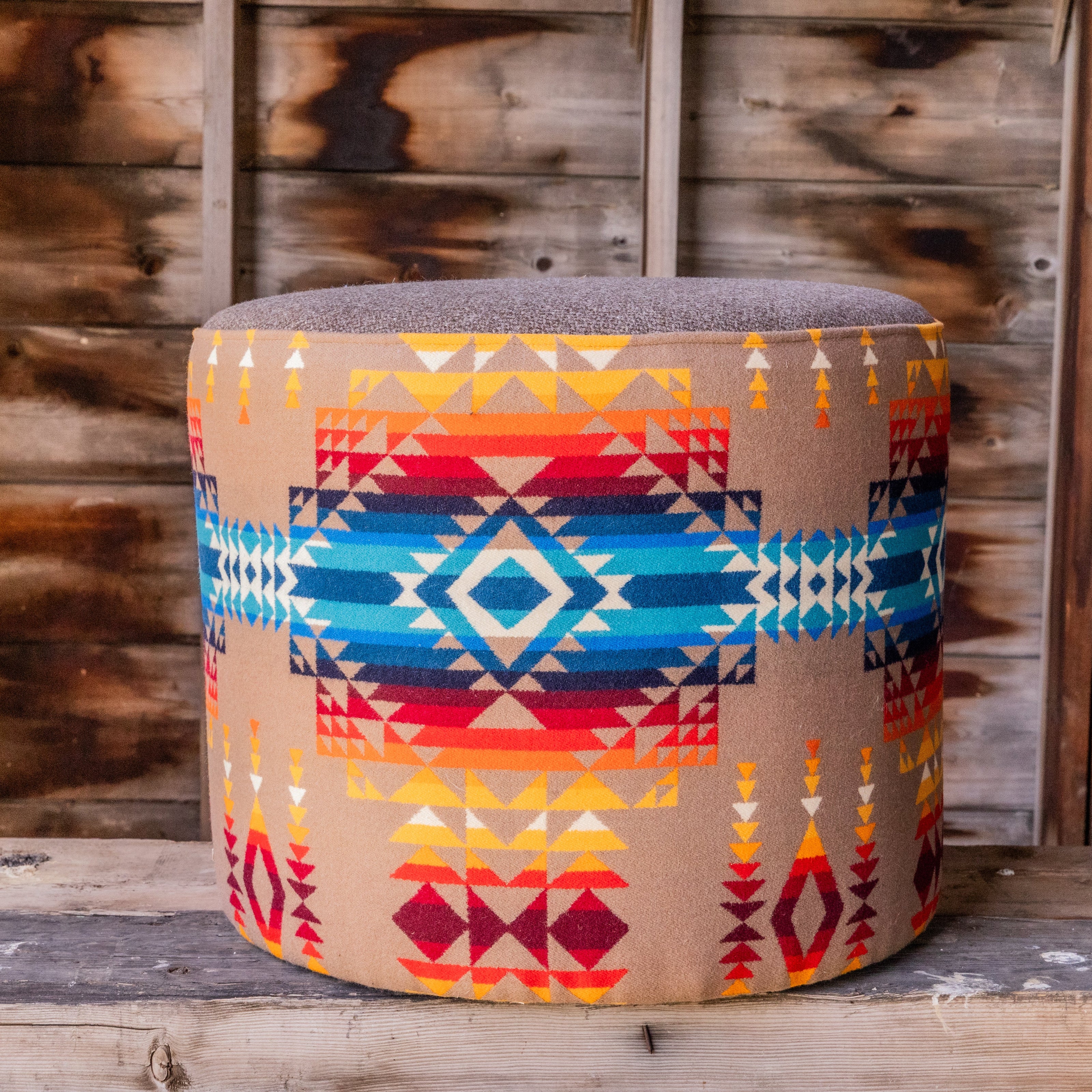 Pendleton® Pilot Rock Wool Ottoman with brown wool top