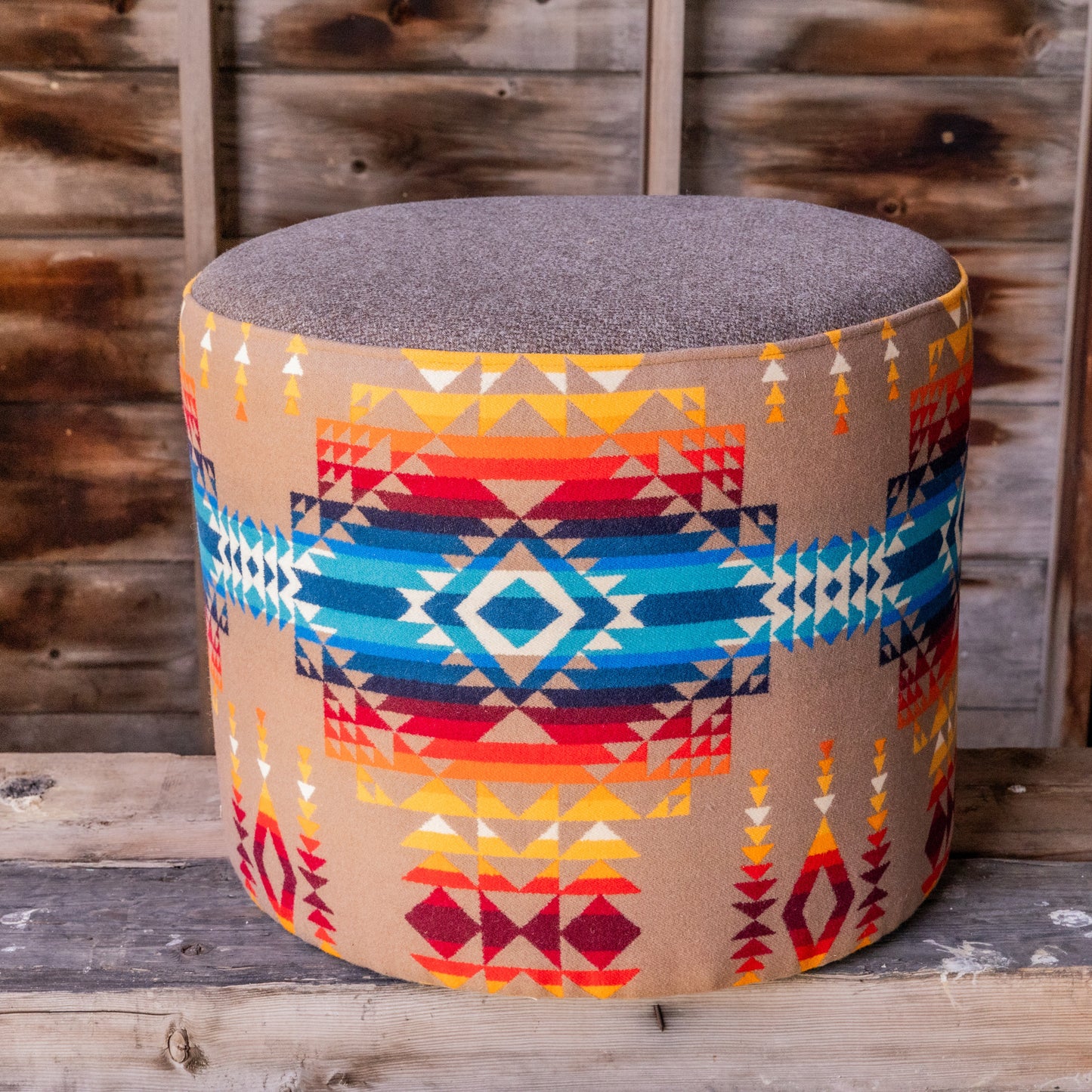 Pendleton® Pilot Rock Wool Ottoman with brown wool top