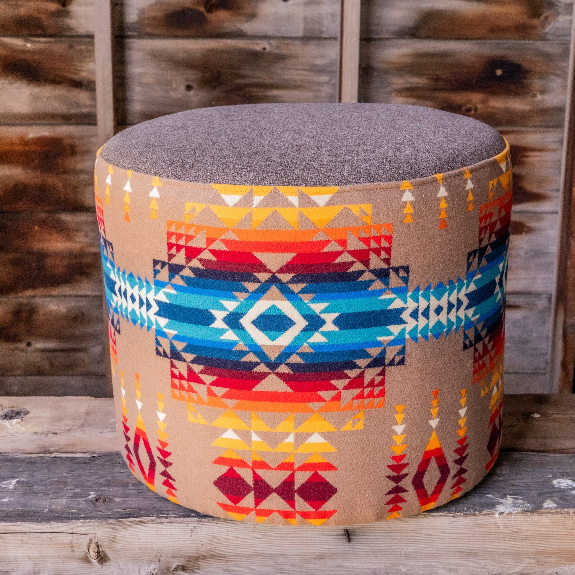 Pendleton® Pilot Rock Wool Ottoman with brown wool top