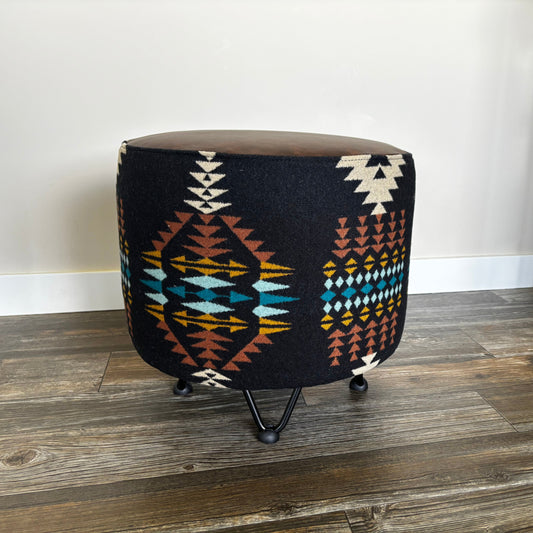 Pendleton® Rancho Arryo Black with Full Grain leather Ottoman  Side