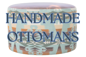 Thumbnail showing southwestern aztec ottoman with the phrase handmade ottomans
