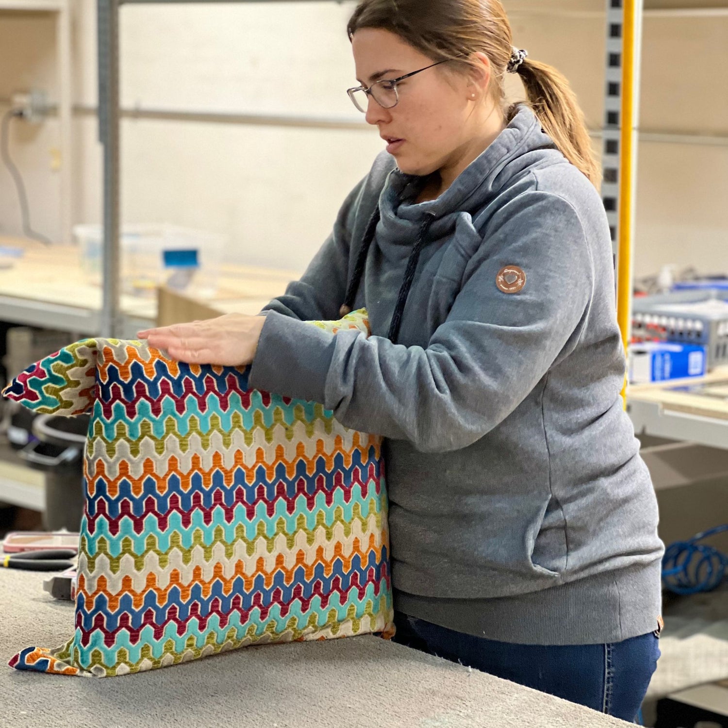 sarah in her workshop